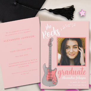 Modernes Script Graduate Foto Pink Guitar Einladung