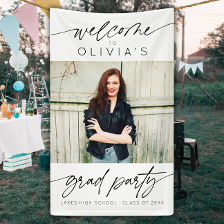 Modernes Script Graduation Party Foto Willkommen Banner