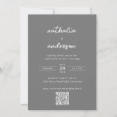 Modernes Script Gray Foto QR Code Hochzeit Einladung (Vorderseite)