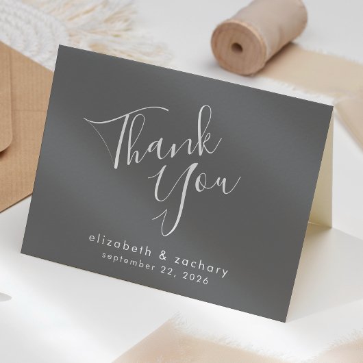 Modernes Script Gray Wedding Vielen Dank Karte