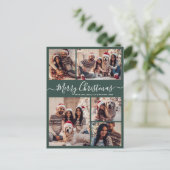 Modernes Script Green 5 Foto Collage Weihnachten Postkarte (Stehend Vorderseite)