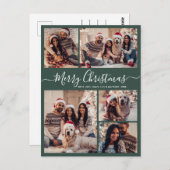 Modernes Script Green 5 Foto Collage Weihnachten Postkarte (Vorne/Hinten)