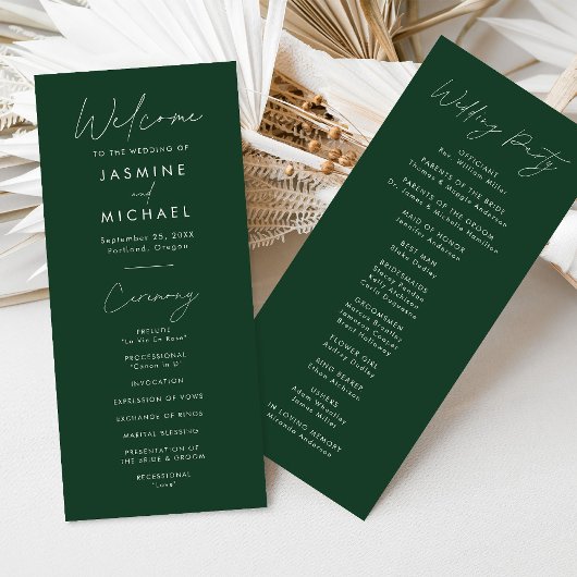Modernes Script Green Wedding Programm