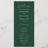 Modernes Script Green Wedding Programm (Vorderseite)