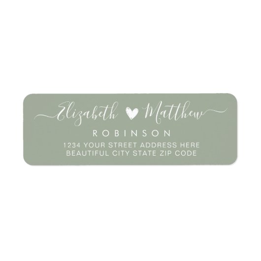 Modernes Script Green Wedding Return Label (Vorne)