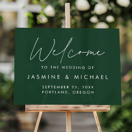 Modernes Script Green Wedding Willkommen Acrylschild