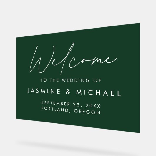 Modernes Script Green Wedding Willkommen Acrylschild (Winkel)