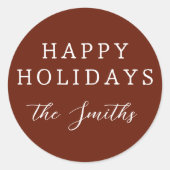 Modernes Script Happy Holidays Lettering Red Runder Aufkleber (Vorderseite)