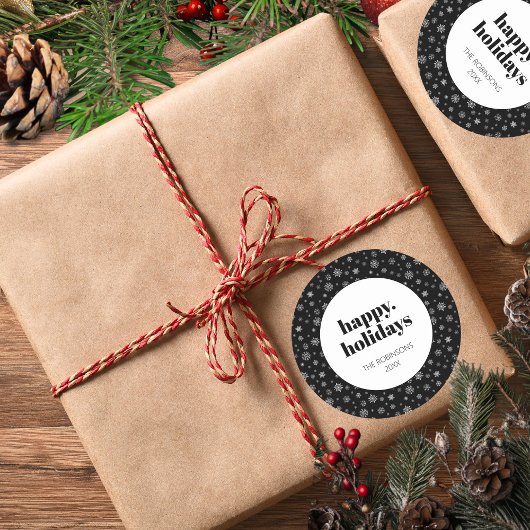 Modernes Script Happy Holidays Weihnachten Schwarz Runder Aufkleber
