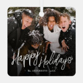 Modernes Script Happy Holidays Weihnachtsfest Foto Ornament Aus Metall (Rückseite)
