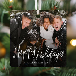 Modernes Script Happy Holidays Weihnachtsfest Foto Ornament Aus Metall