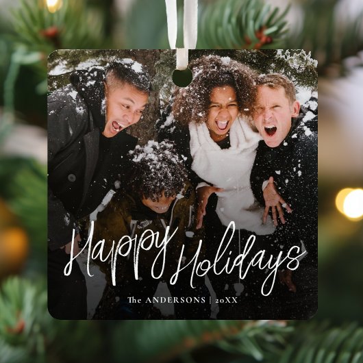 Modernes Script Happy Holidays Weihnachtsfest Foto Ornament Aus Metall