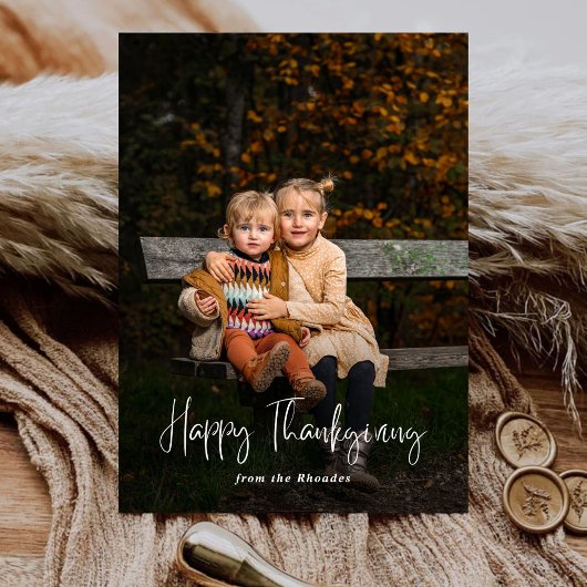 Modernes Script Happy Thanksgiving Foto Feiertagskarte