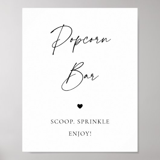 Modernes Script Heart Chic Popcorn Bar Wedding Sig Poster (Vorne)