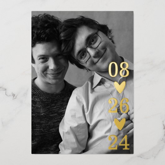 Modernes Script Heart Foto Save the Date Folieneinladung (Vorderseite)