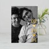 Modernes Script Heart Foto Save the Date Folieneinladung (Stehend vorne)