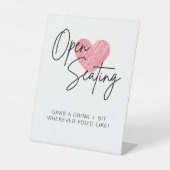 Modernes Script Heart Open Seating Wedding Sign Sockelschild (Vorderseite)