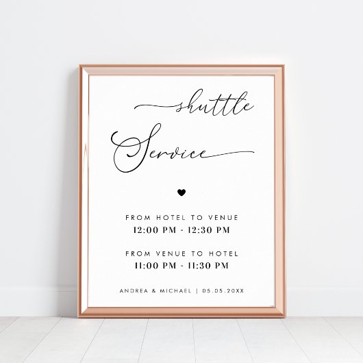 Modernes Script & Heart Shuttle Service Hochzeit Poster