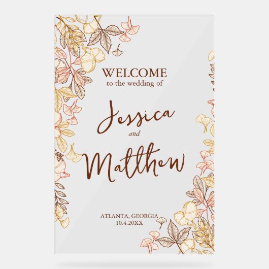 Modernes Script Herbstblatt Hochzeit Akryllisches  Acrylschild (Vorderseite)