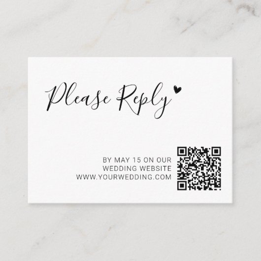 Modernes Script-Herz QR-Code Hochzeitswebsite UAWG Begleitkarte (Vorderseite)