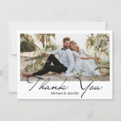 modernes Script Hochzeit Foto danke Mitteilungskarte (Vorderseite)