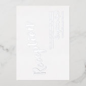 Modernes Script-Hochzeitsempfang Silver Folieneinladung (Vorderseite)