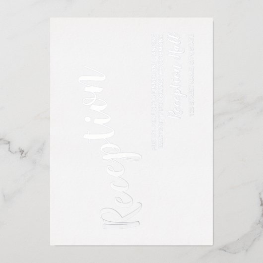 Modernes Script-Hochzeitsempfang Silver Folieneinladung (Vorderseite)