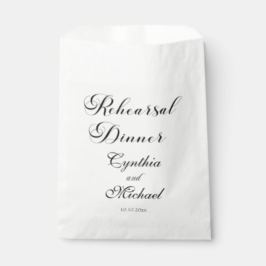 Modernes Script Hochzeitsessen Probe Geschenktütchen (Vorderseite)