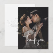 Modernes Script Hochzeitspaare Foto Dankeskarte (Vorne/Hinten)