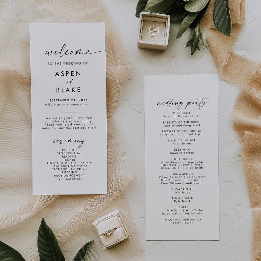 Modernes Script-Hochzeitsprogramm Programm