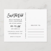 Modernes Script-Hochzeitsschreiben - Foto Save the Ankündigungspostkarte (Rückseite)
