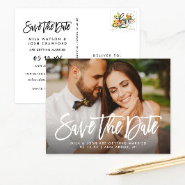 Modernes Script-Hochzeitsschreiben - Foto Save the Ankündigungspostkarte