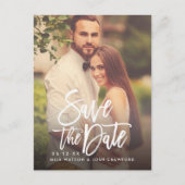 Modernes Script-Hochzeitsschreiben - Foto Save the Ankündigungspostkarte (Vorderseite)