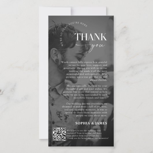 Modernes Script Hochzeitsskript Foto Danke Karte Q (Vorderseite)