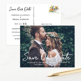 Modernes Script-Hochzeitsskript-Foto Rette unser D Ankündigungspostkarte