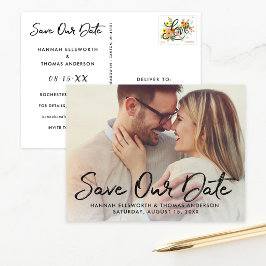 Modernes Script-Hochzeitsskript-Foto Rette unser D Ankündigungspostkarte