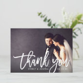 Modernes Script-Hochzeitsskript - Foto Vielen Dank Dankeskarte (Stehend Vorderseite)