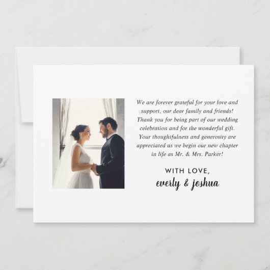 Modernes Script-Hochzeitsskript - Foto Vielen Dank Dankeskarte (Rückseite)