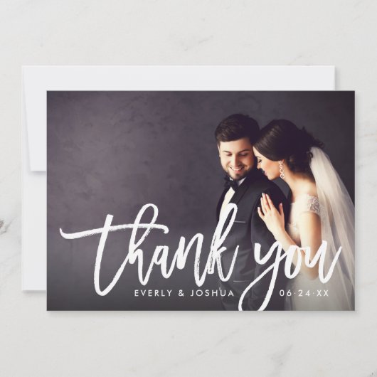 Modernes Script-Hochzeitsskript - Foto Vielen Dank Dankeskarte (Vorderseite)