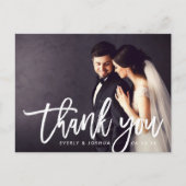 Modernes Script-Hochzeitsskript - Foto Vielen Dank Postkarte (Vorderseite)