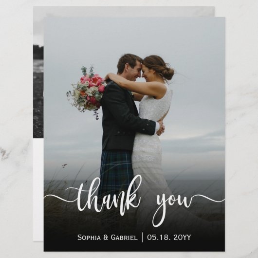 Modernes Script Hochzeitsskripte Foto Danke Karte (Vorne/Hinten)