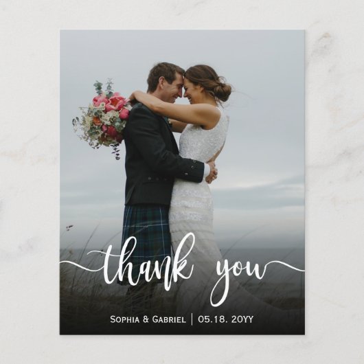 Modernes Script Hochzeitsskripte Foto Danke Karte (Vorderseite)