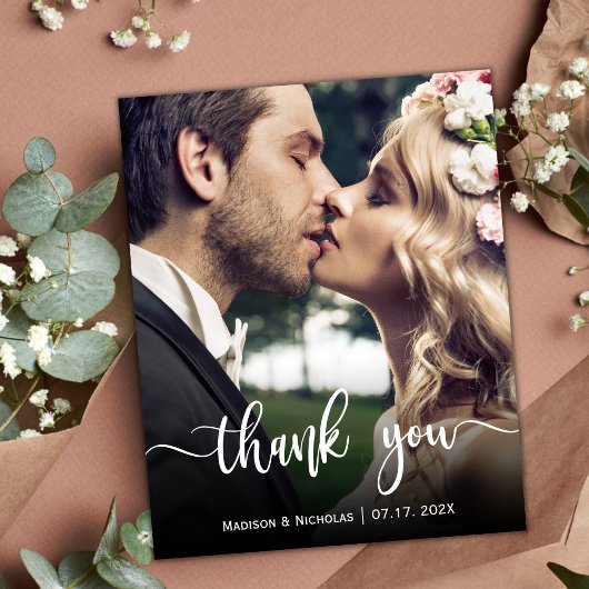 Modernes Script Hochzeitsskripte Foto Danke Karte