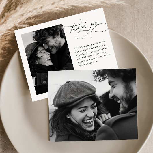 Modernes Script Hochzeitsskripte Foto Danke Karte