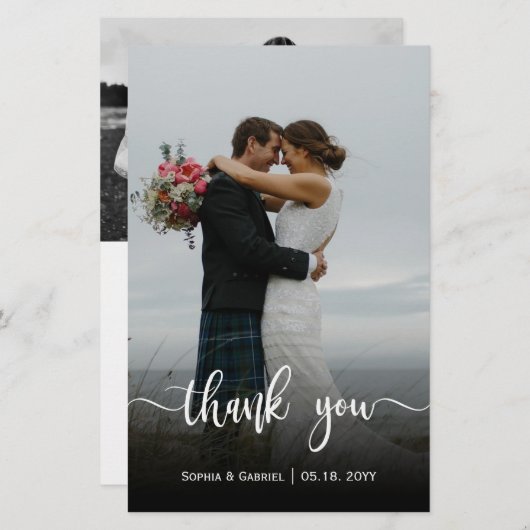 Modernes Script Hochzeitsskripte Foto Danke Karte (Vorne/Hinten)