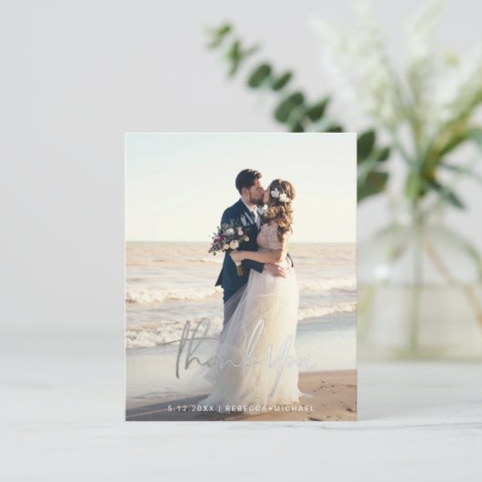 Modernes Script Hochzeitsskripte Foto Vielen Dank (Stehend Vorderseite)