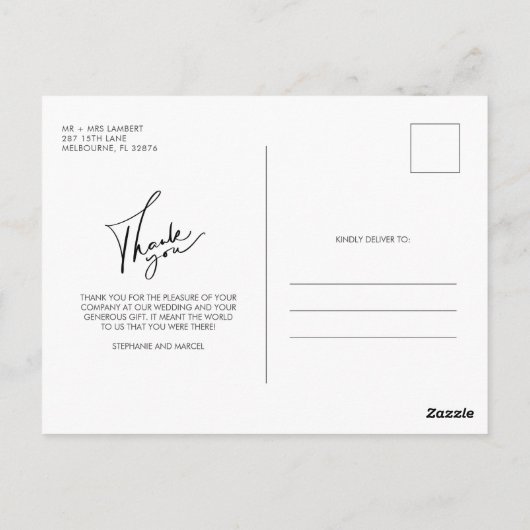 Modernes Script Hochzeitstag Foto Danke Karte (Rückseite)