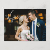 Modernes Script Hochzeitstag Foto Danke Karte (Vorderseite)