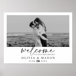 Modernes Script-Hochzeitszeichen mit Foto Poster