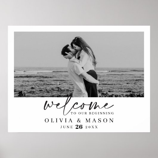 Modernes Script-Hochzeitszeichen mit Foto Poster (Vorne)